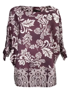 Unique Blusa donna a maniche corte a pipistrello - bordeaux