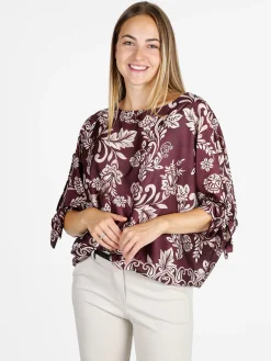 Unique Blusa donna a maniche corte a pipistrello - bordeaux