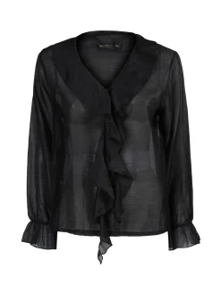 Unique Blusa donna a maniche lunghe con volant - nero