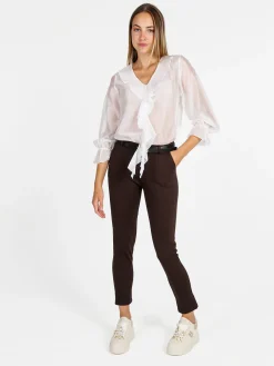 Unique Blusa donna a maniche lunghe con volant
