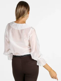 Unique Blusa donna a maniche lunghe con volant