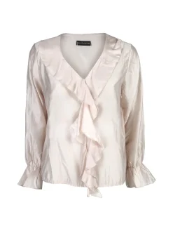 Unique Blusa donna a maniche lunghe con volant - beige