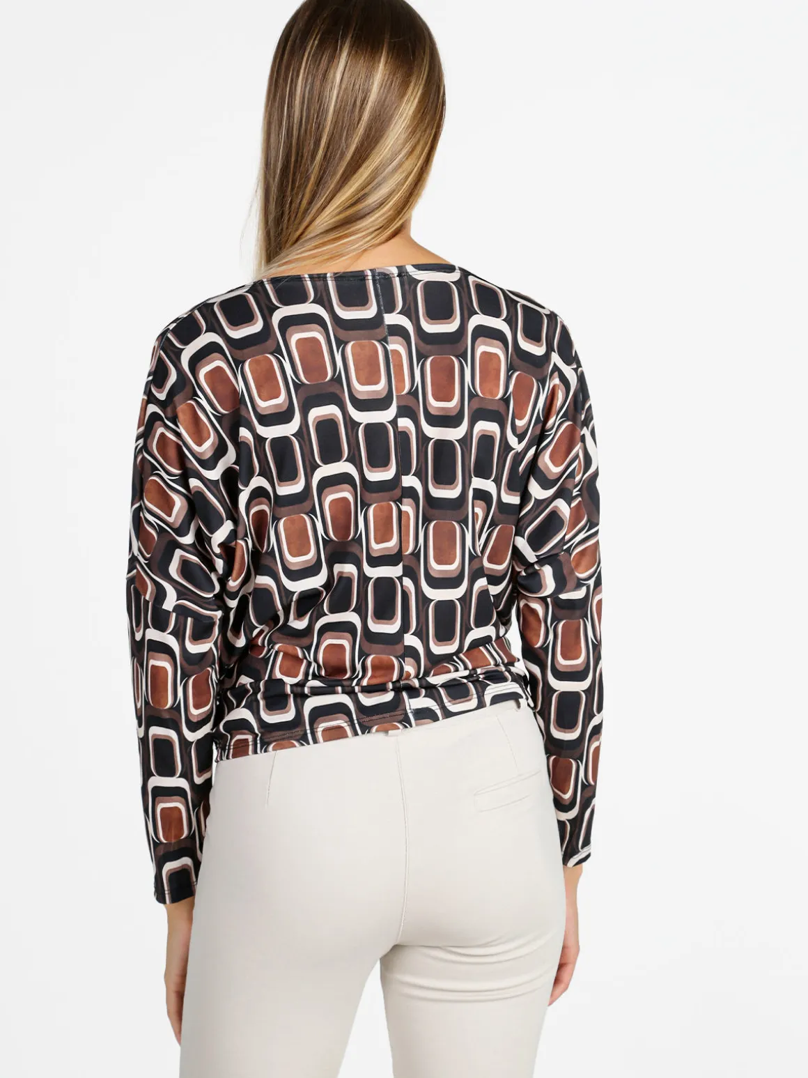 Unique Blusa donna fantasia con scollo a cascata - nero