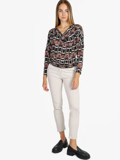 Unique Blusa donna fantasia con scollo a cascata - nero