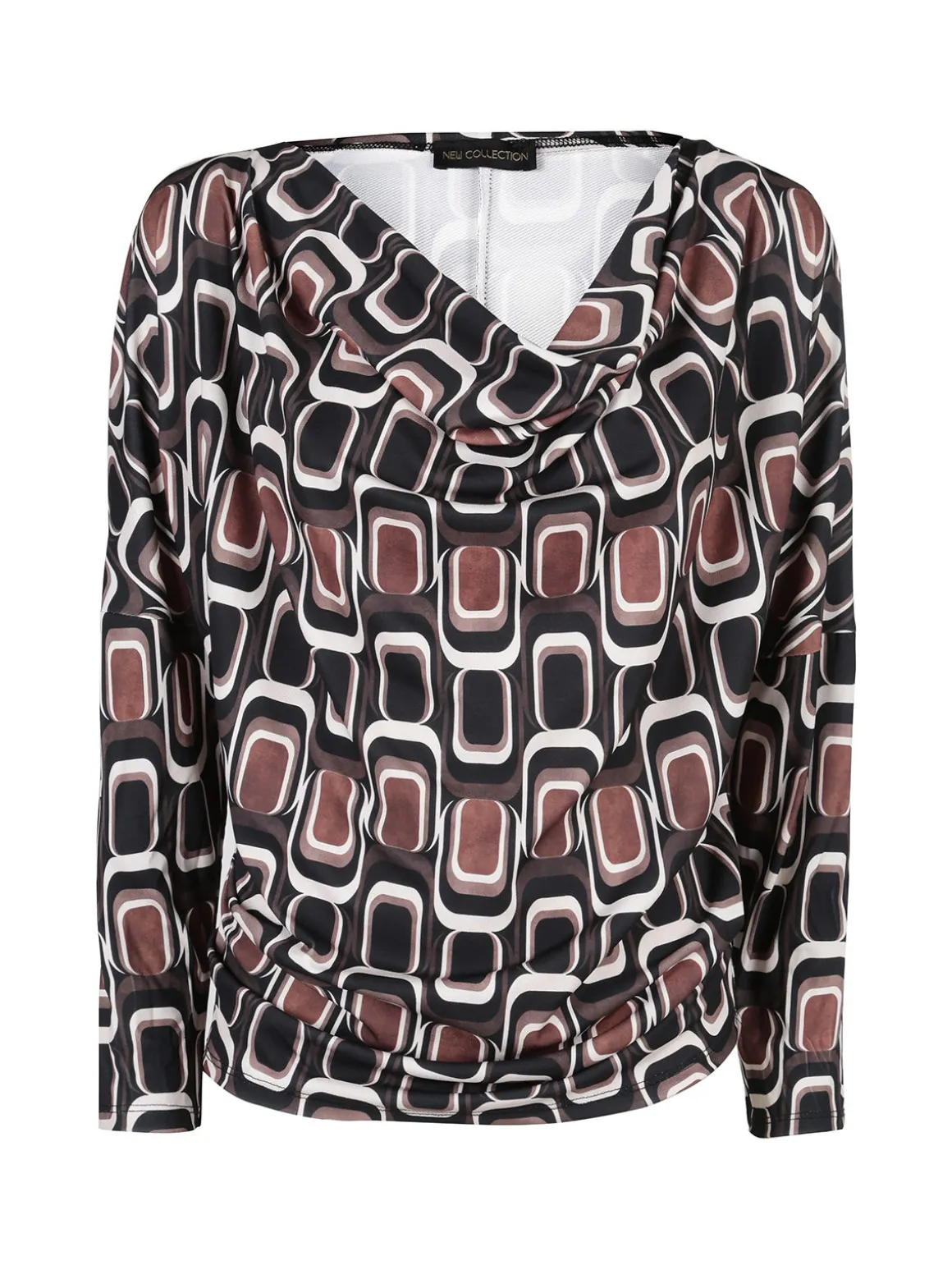 Unique Blusa donna fantasia con scollo a cascata - nero