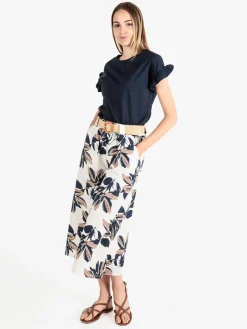 Unique Blusa donna in cotone con maniche corte a volant