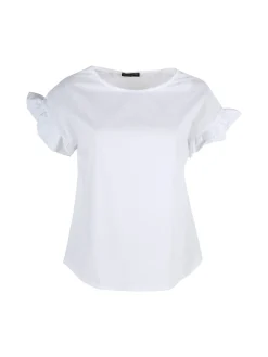 Unique Blusa donna in cotone con maniche corte a volant