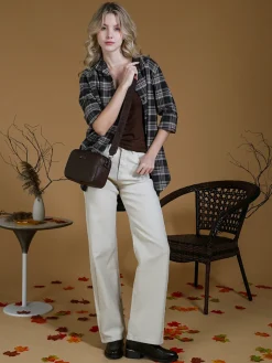 Unique Maxi camicia donna oversize a quadri - grigio scuro