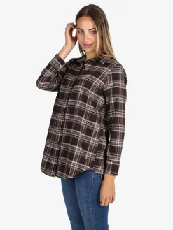 Unique Maxi camicia donna oversize a quadri - moro