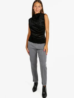 Unique Top donna in velluto con scollo a cascata - nero