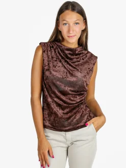 Unique Top donna in velluto con scollo a cascata - moro