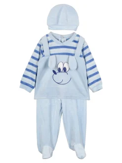 Urchin Completo lungo da neonato in ciniglia con accessori - azzurro