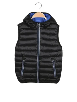 Urchin Gilet imbottito da bambino con cappuccio e zip - nero