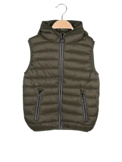 Urchin Gilet imbottito da bambino con cappuccio e zip - militare