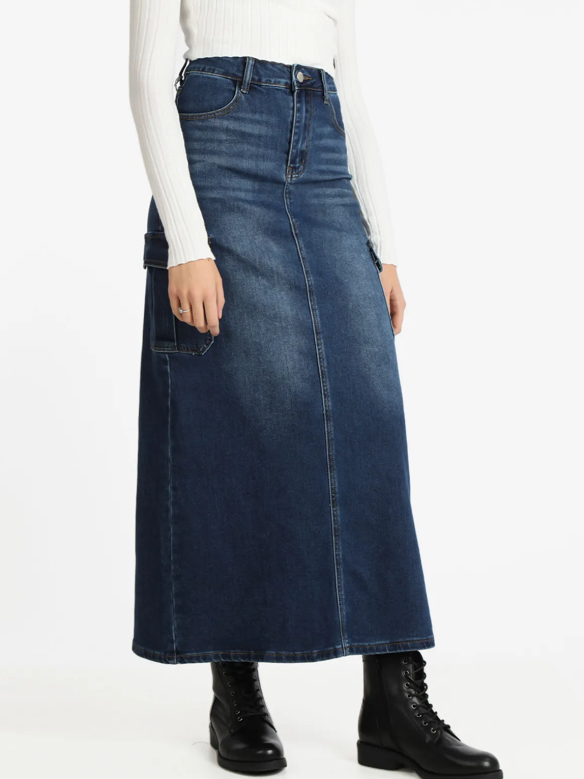 Vale Denim Gonna lunga in jeans con tasconi