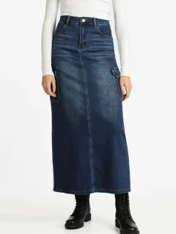 Vale Denim Gonna lunga in jeans con tasconi