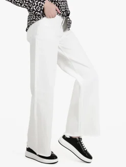 Vale Denim Jeans donna bianco wide leg con finale sfrangiato