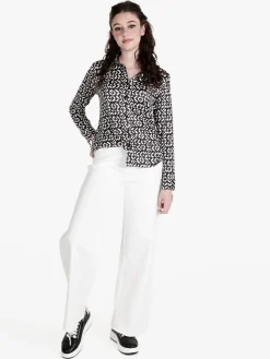 Vale Denim Jeans donna bianco wide leg con finale sfrangiato