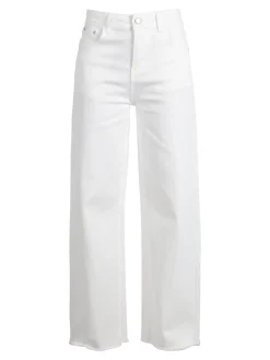 Vale Denim Jeans donna bianco wide leg con finale sfrangiato