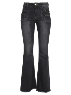 Vale Denim Jeans donna con tasche in vita e finale a zampa sfrangiato