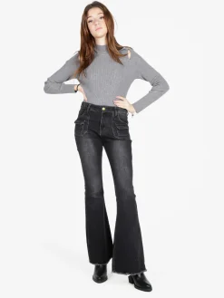 Vale Denim Jeans donna con tasche in vita e finale a zampa sfrangiato