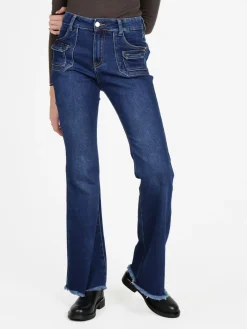 Vale Denim Jeans donna con tasche in vita e finale a zampa sfrangiato