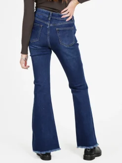 Vale Denim Jeans donna con tasche in vita e finale a zampa sfrangiato