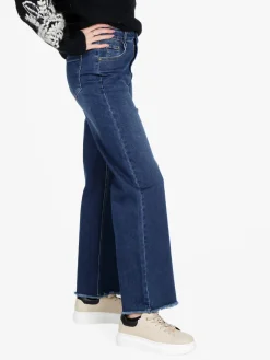Vale Denim Jeans donna wide leg con finale sfrangiato