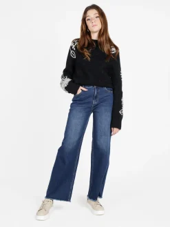 Vale Denim Jeans donna wide leg con finale sfrangiato