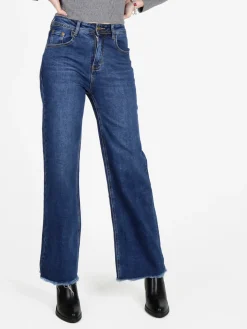 Vale Denim Jeans donna wide leg sfrangiati