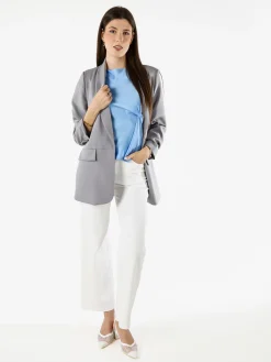 Vanita Blazer donna aperto con maniche arricciate - grigio