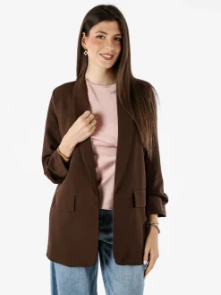 Vanita Blazer donna aperto con maniche arricciate - moro