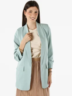 Vanita Blazer donna aperto con maniche arricciate - acqua marina