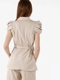 Vanita Blazer donna incrociato a maniche corte con spalle a sbuffo - beige