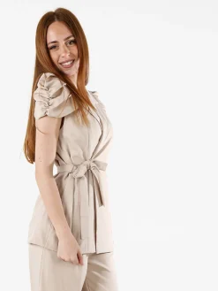 Vanita Blazer donna incrociato a maniche corte con spalle a sbuffo - beige
