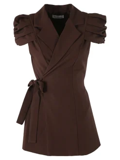 Vanita Blazer donna incrociato a maniche corte con spalle a sbuffo - moro