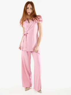 Vanita Blazer donna incrociato a maniche corte con spalle a sbuffo - rosa