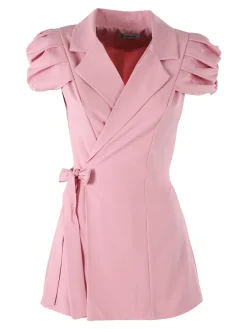 Vanita Blazer donna incrociato a maniche corte con spalle a sbuffo - rosa