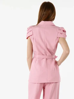 Vanita Blazer donna incrociato a maniche corte con spalle a sbuffo - rosa