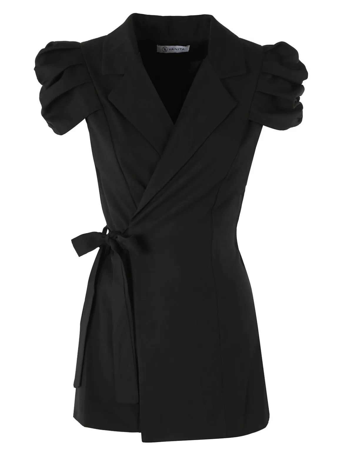 Vanita Blazer donna incrociato a maniche corte con spalle a sbuffo - nero