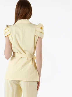 Vanita Blazer donna incrociato a maniche corte con spalle a sbuffo - giallo