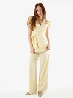 Vanita Blazer donna incrociato a maniche corte con spalle a sbuffo - giallo