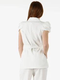 Vanita Blazer donna incrociato a maniche corte con spalle a sbuffo - bianco
