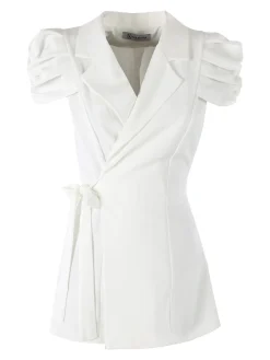 Vanita Blazer donna incrociato a maniche corte con spalle a sbuffo - bianco