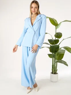 Vanita Blazer elegante da donna a doppiopetto con bottoni - azzurro