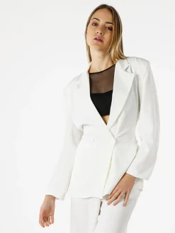Vanita Blazer elegante da donna a doppiopetto con bottoni - bianco