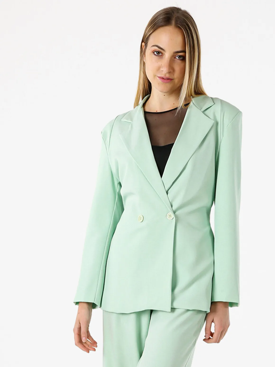 Vanita Blazer elegante da donna a doppiopetto con bottoni - acqua marina