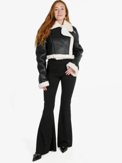 Vanita Giacca donna cropped pesante con pelliccia sintetica - nero