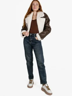 Vanita Giacca donna cropped pesante con pelliccia sintetica - moro
