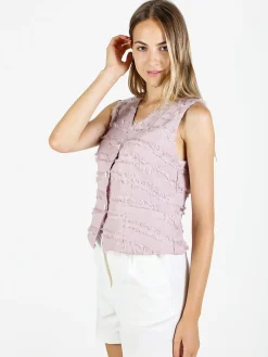 Vanita Gilet donna con dettagli sfrangiati - rosa